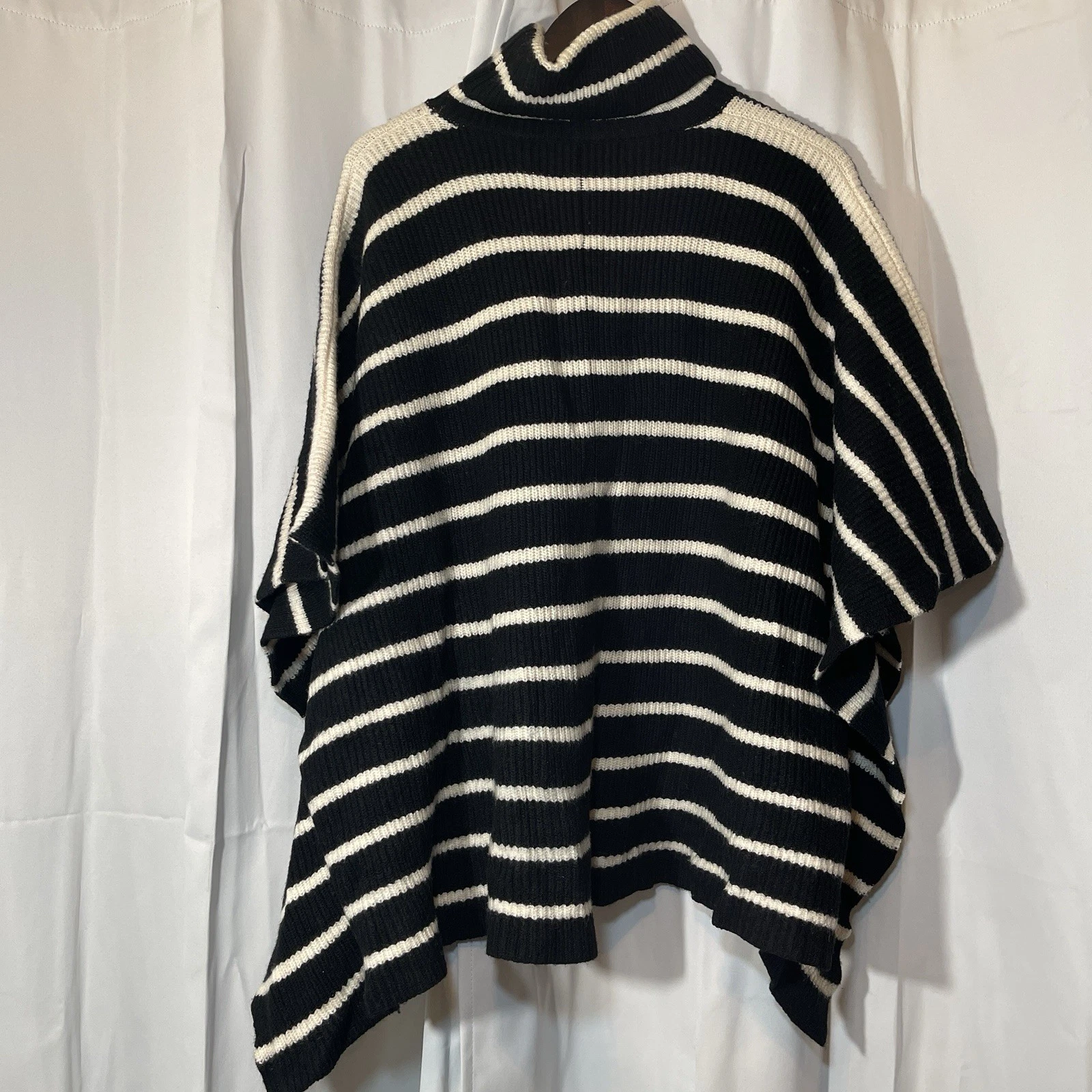 Tuckernuck Black/Cream Striped Soft Wool Poncho One Size