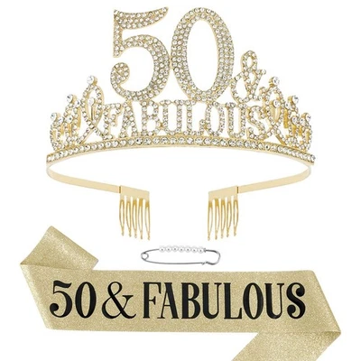 FASOTY 50th Birthday Decorations Women,50th Birthday Sash for Women,50th Birthday Cr...