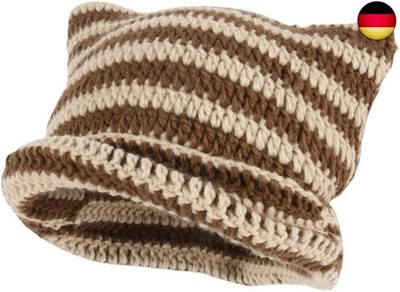 Fairy Grunge Beanie Y2K Cat in The Hat Striped Crochet Slouchy Hat Winter Warm