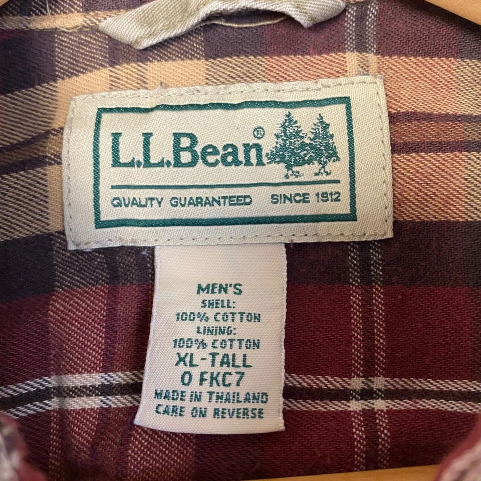 LL Bean Mens Work Shirt Jacket Khaki Cotton Flannel Lined XL Tall - Image 2 of 4