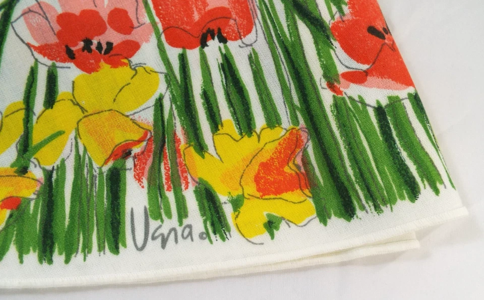 Vintage Vera Neumann Signed Round Linen Cotton Floral Tablecloth Daffodils 68" - Image 2 of 4
