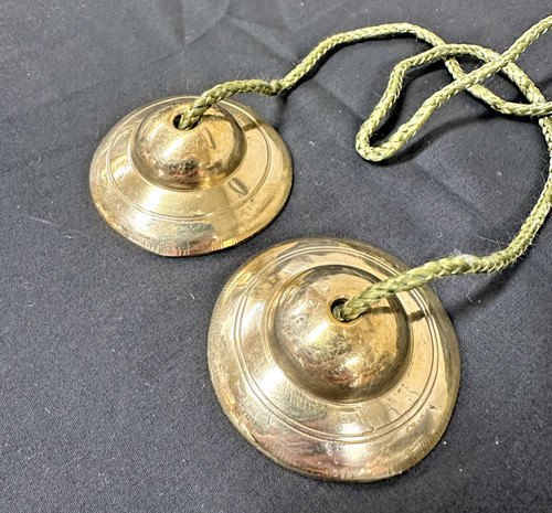 Manjeera Pair, Finger Cymbals, 6cm, Handmade, Brass, Cloth Cord - EXCELLENT