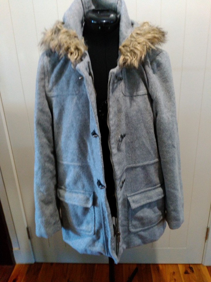 Lee Cooper fully lined light grey polyester/wool blend mid length jacket Size 14