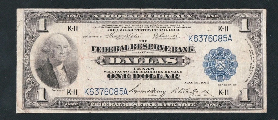 BEAUTIFUL RARE DALLAS GREEN EAGLE 1918 $1 NOTE. NO TEARS  - Image 2 of 3