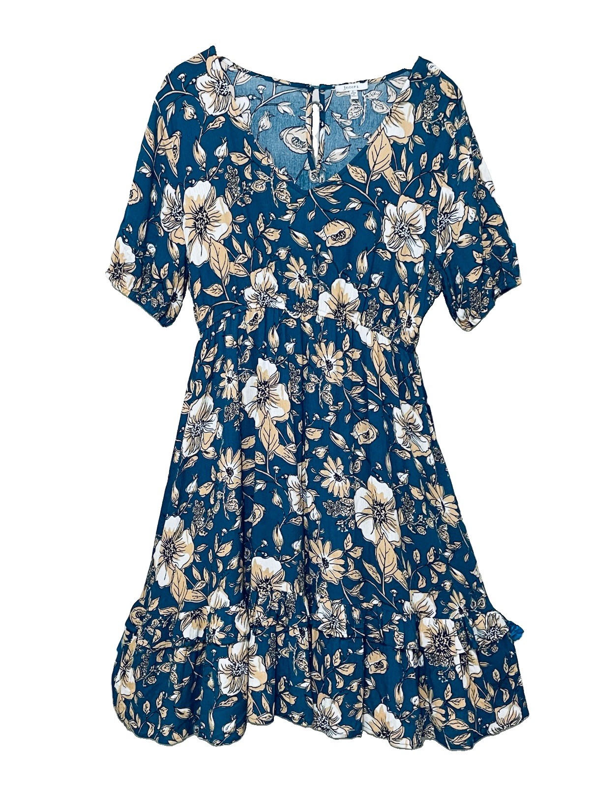 Jodifl Women’s Dress Blue Floral Cottagecore Puff Sleeves Sz L Whimsy Coquette