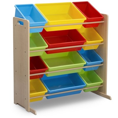 Delta Children Toy Storage Organizer 12 Plastic Bins Natural Primary