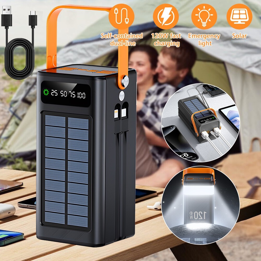 70000mAh Solar Power Bank 4 USB Portable Charger Fast Charging for Cell Phone