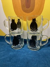 Vintage Luminarc Black Cat Glass Coffee Tea M...