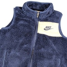 Nike Kids Navy Blue Sherpa Fleece Full Zip Vest Size 5-6 Years Tan Pocket