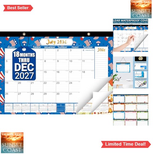 Desk Calendar 18 Month Large 17 x 12 Thick Paper Plastic Cover Wall Hanging