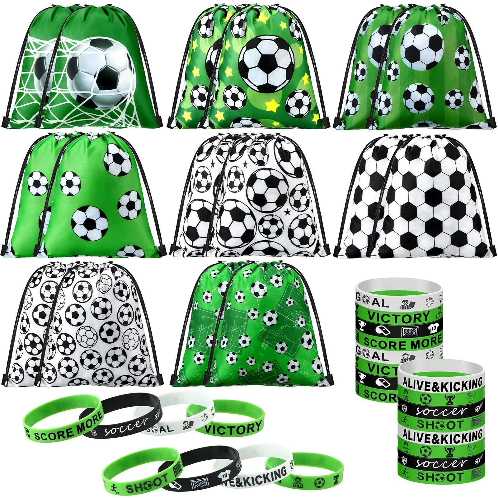 32 Pcs Soccer Party Favors Set Include 16 Drawstring Goodie Bags 16 Silicone ...