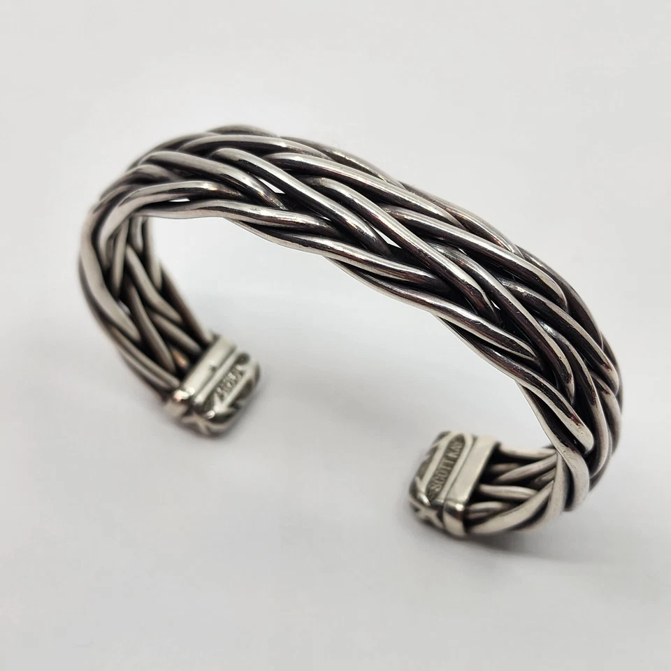 Scott Kay Heavy Woven Cuff Bracelet Designer Sterling Silver Mens 7.5 Large - Image 3 of 4