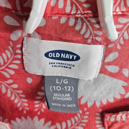 Old Navy Top Girls Large 10-12 Embroidered Geometric Print Peach Roll Tab - L - Picture 3 of 14