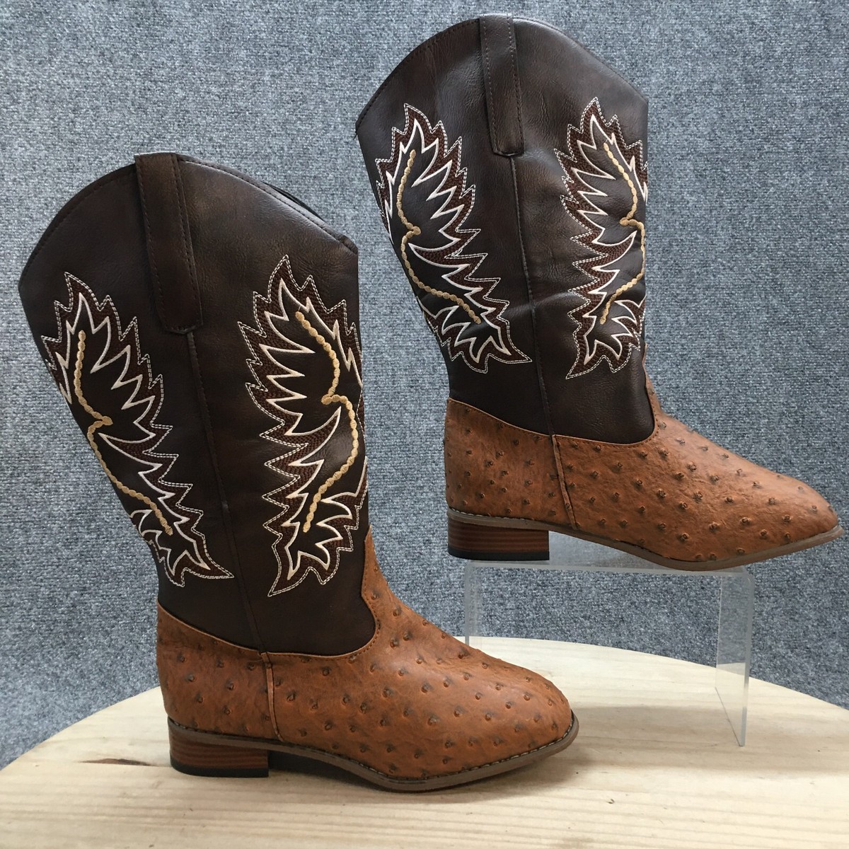 Cowboy Western Boots Womens 39 Brown Faux Ostrich Leather Pull On
