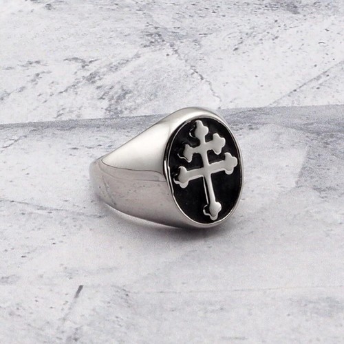 Anillo de acero inoxidable para hombre cruz de Lorena caballeros templarios cruzados joyería - Imagen 10 de 20