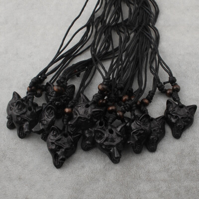 12PCS Adjustable Wax Cord Necklace Faux Yak Bone Wolf Head Pendant Jewelry