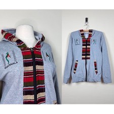 vintage 80s Guatemalan hoodie woven tapestry folk art Zip Up Sweatshirt Hippy