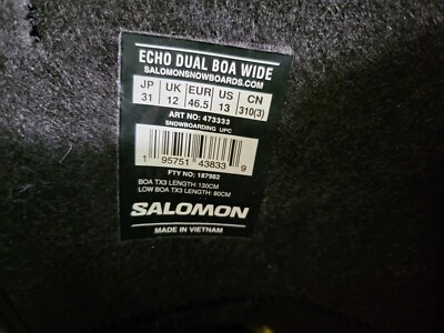 Salomon Echo Dual BOA Wide Snowboard Boots, Size: 13 Wide, New In