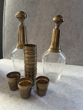 Ensemble de 2 flacons Gravés Et Verres liqueur Napoléon III