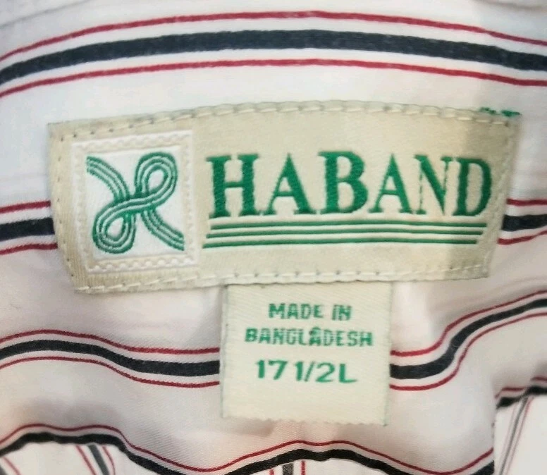Vintage Haband Mens Shirt White Striped Size XL 17 1/2 L - Image 3 of 3