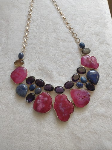Amethyst Hot Pink Druzy Silver Plate Necklace 41n Cl - Picture 5 of 5