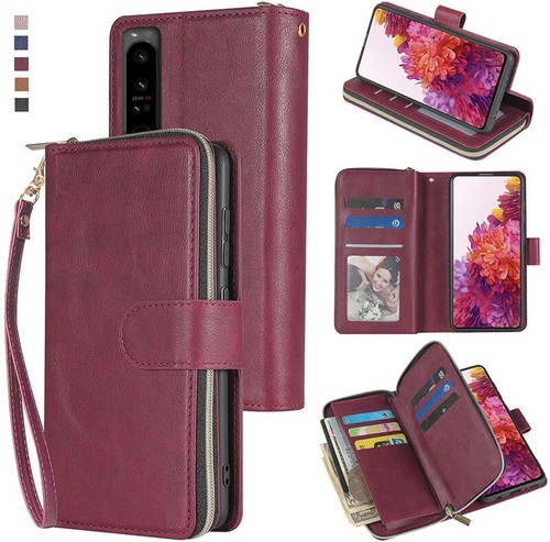 For Sony Xperia 1 IV Wallet Case 9Card Zipper Slots Kickstand Flip Leather Case - Picture 6 of 42