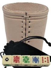 Ivory Poker Dice Spades Ace Genuine Leather Compact Dice Cup Natural Unlined