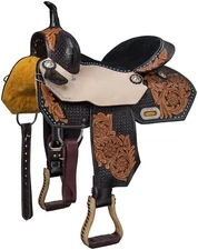 16" Western Saddle - Benton Barrel- All Leather - Two Tone - Suede Seat