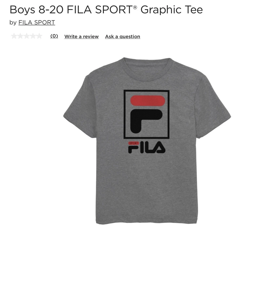 Fila SPORT Youth Vintage Big Logo Short Sleeve Grey T SHIRT Size LARGE
