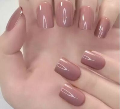 Light Brown Medium Glossy Squoval Press on Nails