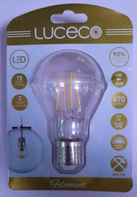 1x 4W (=40W) LED GLS A60 Light Bulbs, ES, E27, Edison Screw, 2700K Lamps