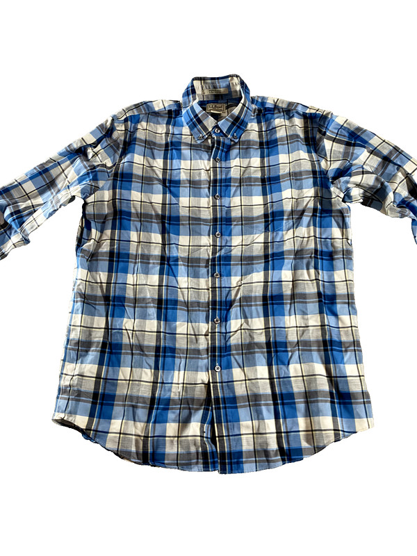 L.L. Bean Shirt Mens Large Reg  blue Plaid  long sleeve cotton shirt