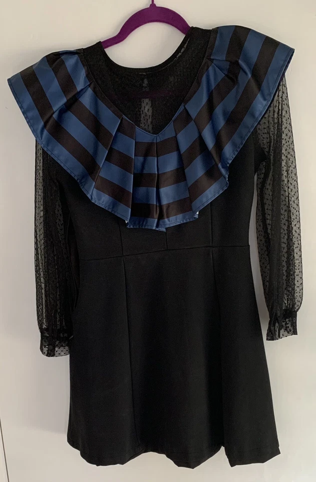 Wednesday Addams Cosplay Dress Halloween Costume Black Blue Dress Women's M - Image 4 of 4