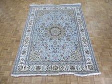 7'11 x 10'4 Hand Knotted Light Blue Fine Nain With Silk Oriental Rug G14800