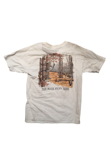 Vintage The Buck Stops Here Hunting T shirt Size Large 90s - Picture 2 of 6