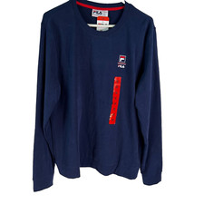 NWT Fila Mens Long Sleeves Crew Neck Pullover Blue Sweatshirt Size Medium