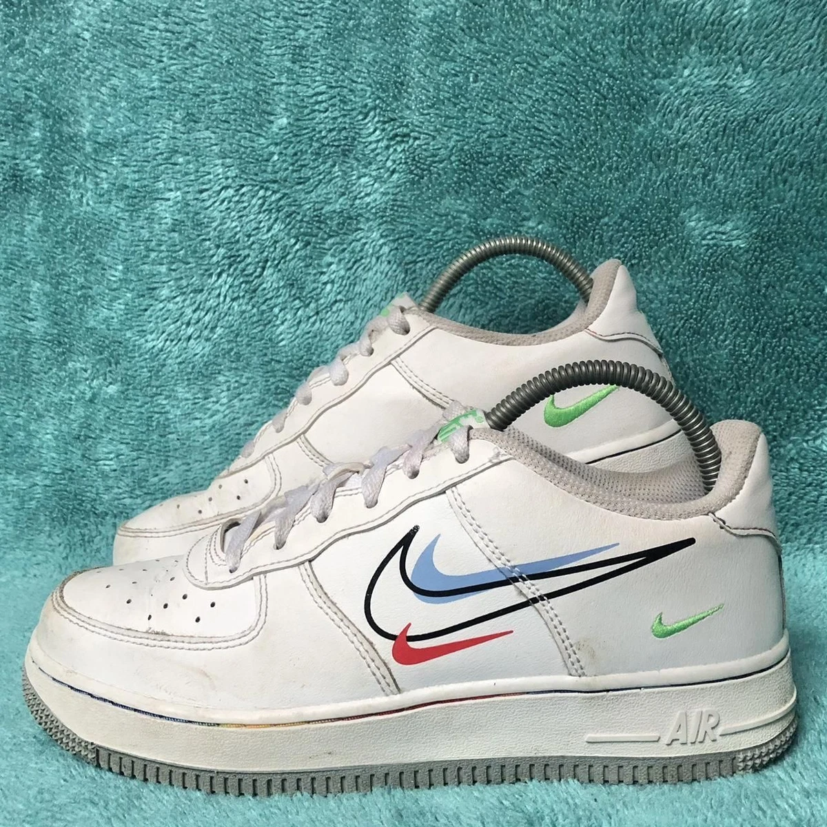 Nike Air Force One Multi Swoosh White Red Green Blue Trainers Size