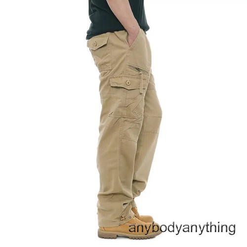 Hombres Pantalones de Carga Informales Cremallera Multi-bolsillo Rectos Pantalones Sueltos Cintura Elástica - Imagen 10 de 28