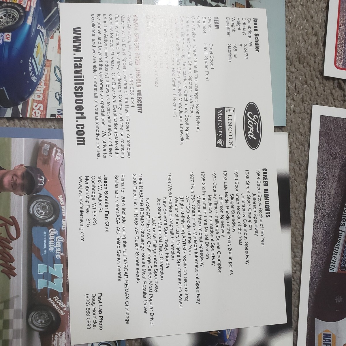 Lot De 9 Autographes NASCAR – Wisconsin / Midwest Circuit – Jason Schuler – Occasion