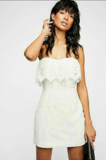 Free People Morning Dove Embroidered Mini Dress, Ivory White, UK 6, RRP $128