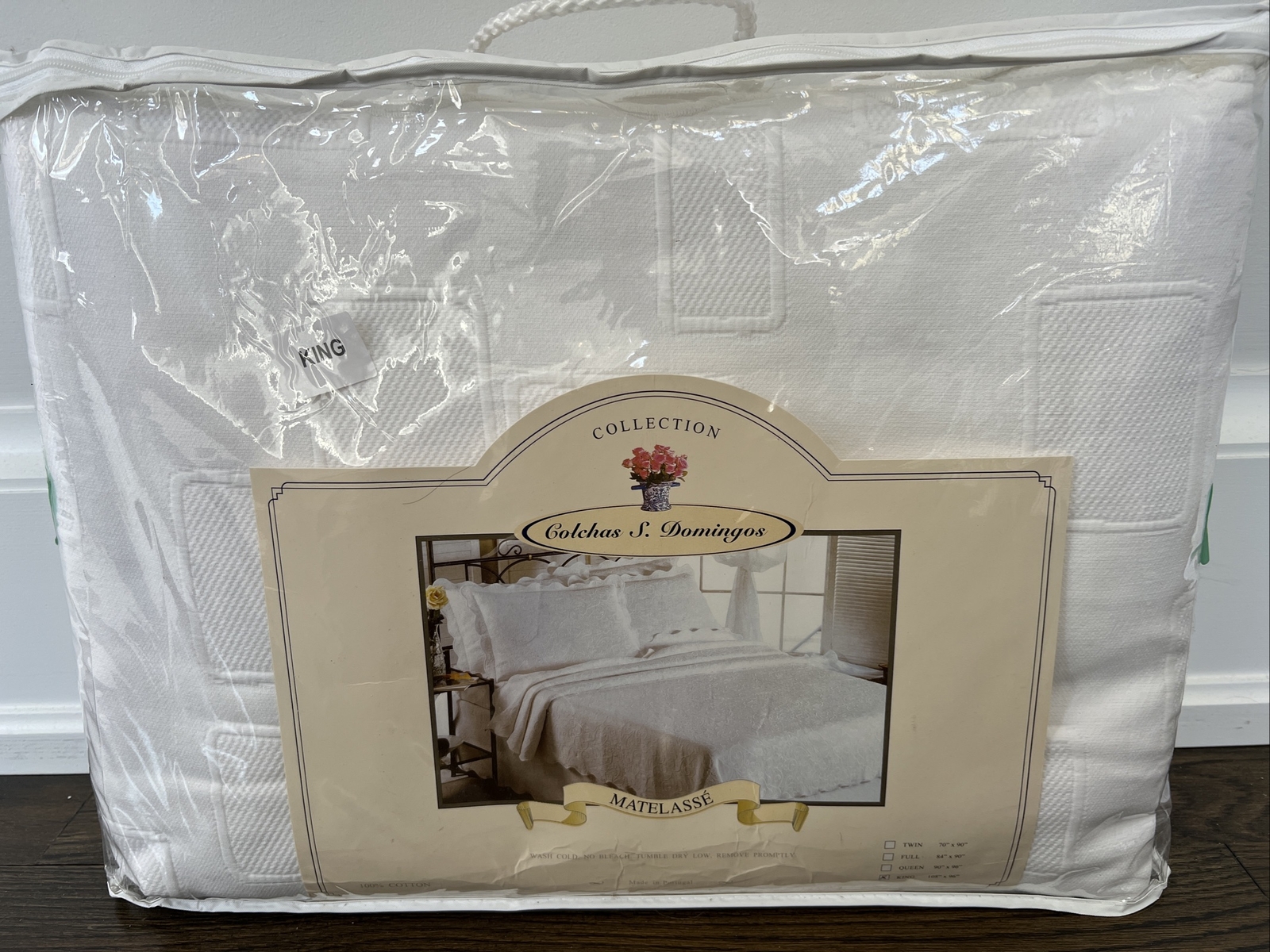 Colchas S. Domingos White Cotton Matelasse Coverlet King Bed NEW