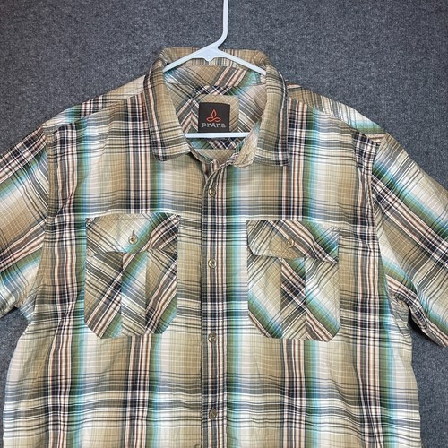 PRANA Shirt Adult Extra Large Plaid Short Sleeve Button Up Casual Outdoor Mens. - Picture 2 of 13