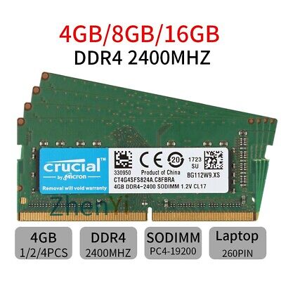 For Crucial 16GB 8GB 4GB DDR4 PC4-19200 2400Mhz CL17 SODIMM Laptop Memory  RAM | eBay
