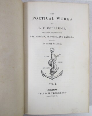 1829 3-Vols THE POETICAL WORKS OF SAMUEL T. COLERIDGE Leather
