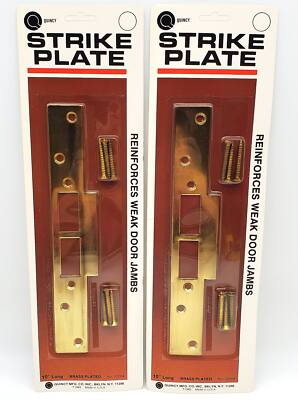 Reinforced Door Strike Plate Brass Plated 10x1.75in No 02004 Lot of 2 USA Made