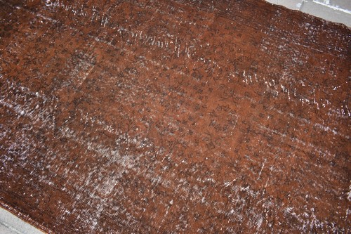 Turkish Brown Rug 66'' x 107'' Vintage Anatolian Over Dyed Rug Painted Area Rug - Picture 10 of 15