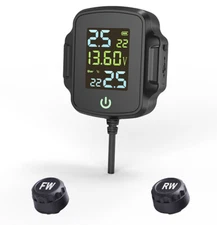 Motorcycle TPMS Temperature Alarm System Fast Charging W/2 X External Sensors