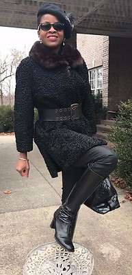 Designer Couture Schiaparelli black Karakul lamb & Mink Fur Coat