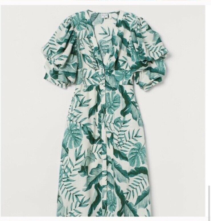 Johanna Ortiz x H&M Palm Leaf Green White Print Linen Dress Size XXS | eBay