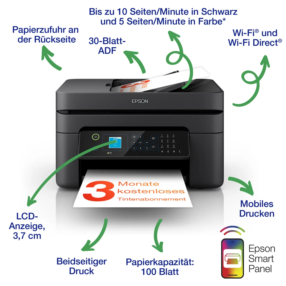 Epson Drucker WorkForce WF-2935DWF 4-in-1-Tintenstrahldrucker WLAN - Bild 2 von 4